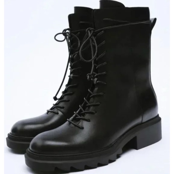 Shoes - ZARA Women's Black Faux Leather Grunge/Combat Boots – Size 42 (US 12) – NWOT